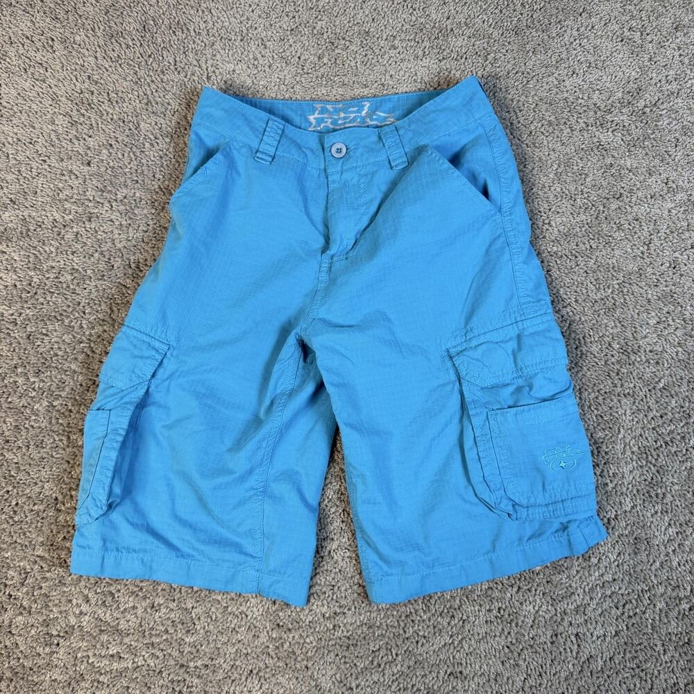 No Fear Shorts Boys 14 Blue Cargo Twill 31 Waist Flat Front Pockets Zip